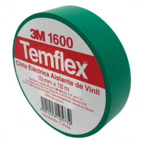 CINTA ELÉCTRICA TEMFLEX VINIL VERDE 3M ME300003097 3M S1600V .018X18MTS.